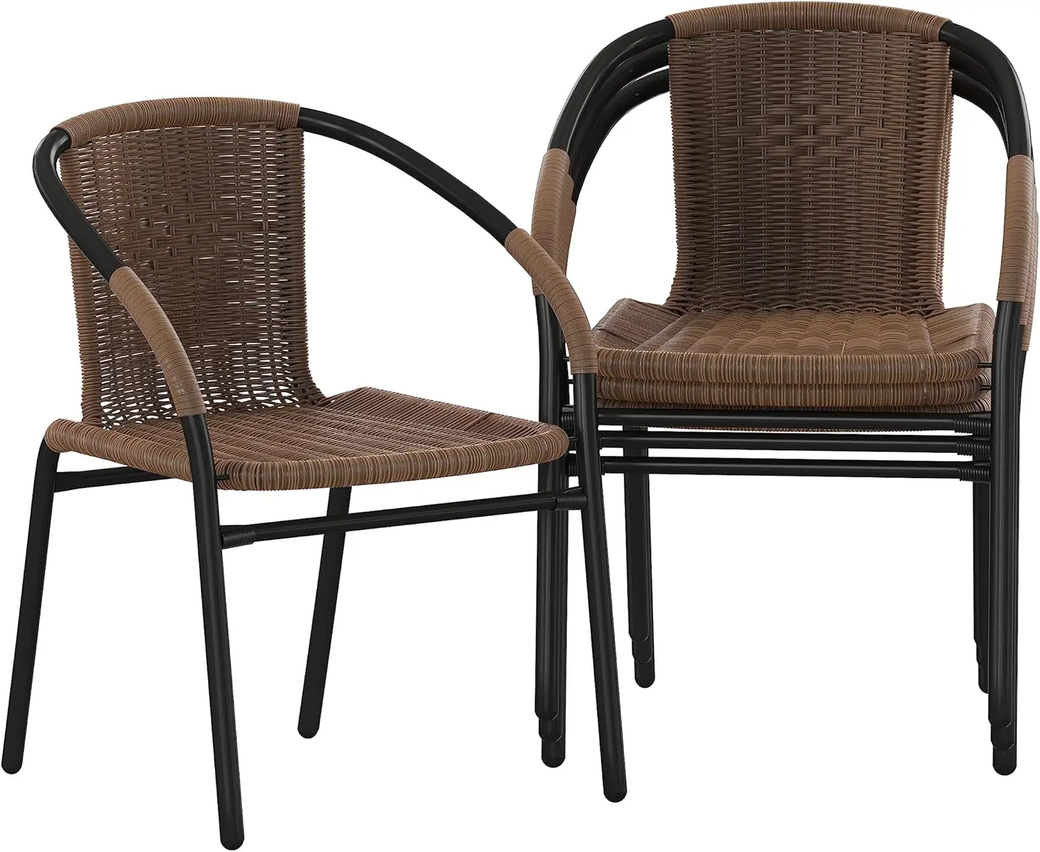 Flash Furniture Lila Modern Rattan Indoor/Outdoor Stackable Dining Chairs, Stacking Rattan Bistro for Patio or Restaurant