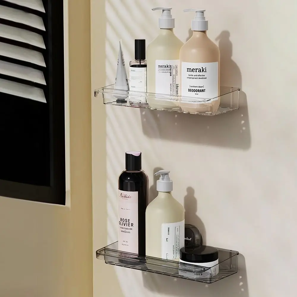 

Transparent Suction Cup Shower Shelf Removable No-Drill Sink Drain Rack Large Capacity with Drain Hole Shower Organizer For Home