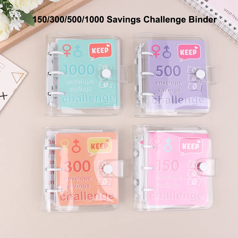 Mini Binder Money Saving Binder $150/300/500/1000 Savings Challenge Binder Envelope Savings Notebook Cash Budget Storage Book