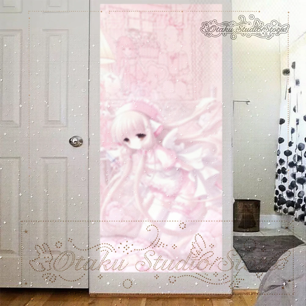ほんわか Soft Pink Vintage Long Hair Anime Girl Vertical Tapestry Dreamy Mist Effect Door Wall Hanging
