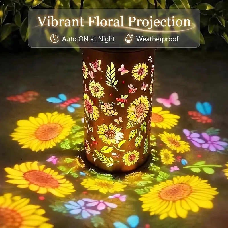 Bright RGB Sunflower Solar Projection Lantern Waterproof Portable Durable for New Year Christmas Garden Porch Lawn Yard Decor