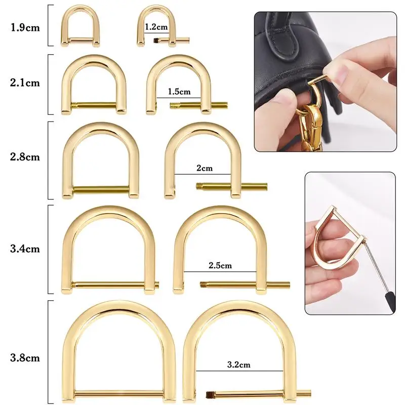 2Pcs 0.9-3.2cm Metal Opening D Ring Buckle Detachable Buckle Carabiner Clasp For Leather Craft Belt Strap Handle Shoulder Bag