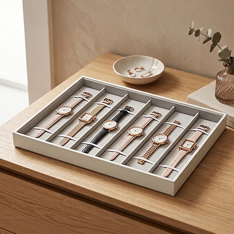 MISHITU Watch Tray Multi‑Slot Watch Jewelry Storage Organizer Tray Stackable Showcase Tray Counter Home Dresser Jewelry Display