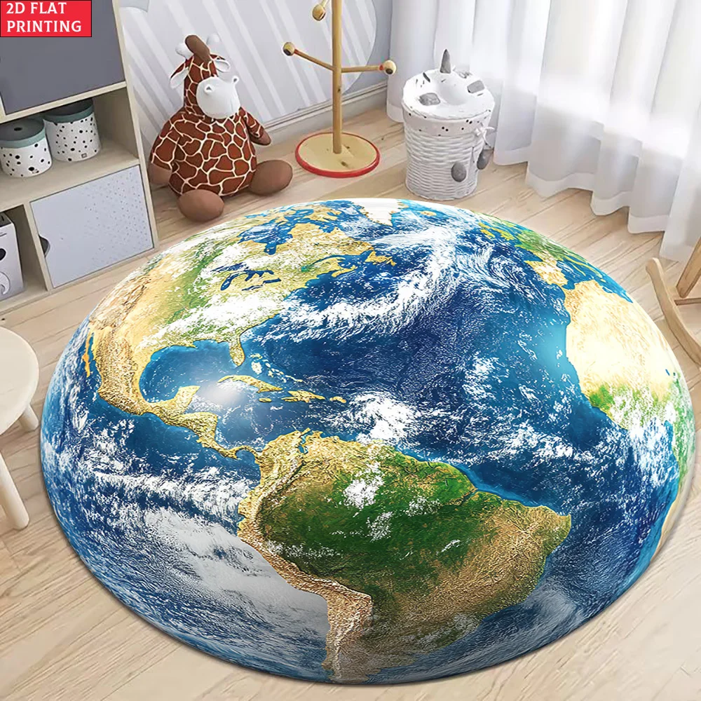 Large Round World Globe Rug Mat Cushion Plush Carpet for Kids Nursery Playroom Global Educational Home Decor Gift