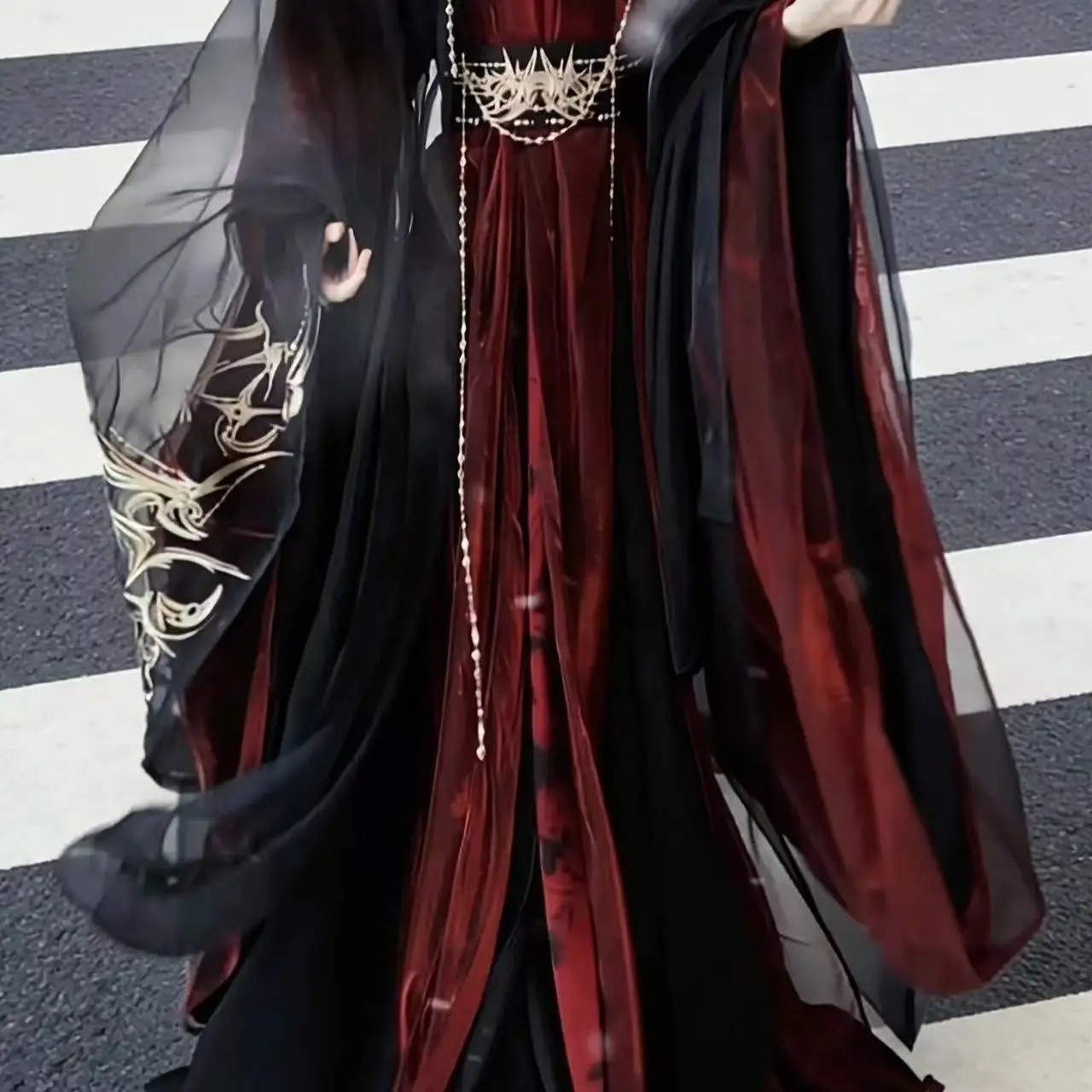 Dark Halloween Hanfu Men Women Traditional Chinese Woven Clothing Black Red Embroidered Stage Outfits Wuxia Wei Cosplay Costume