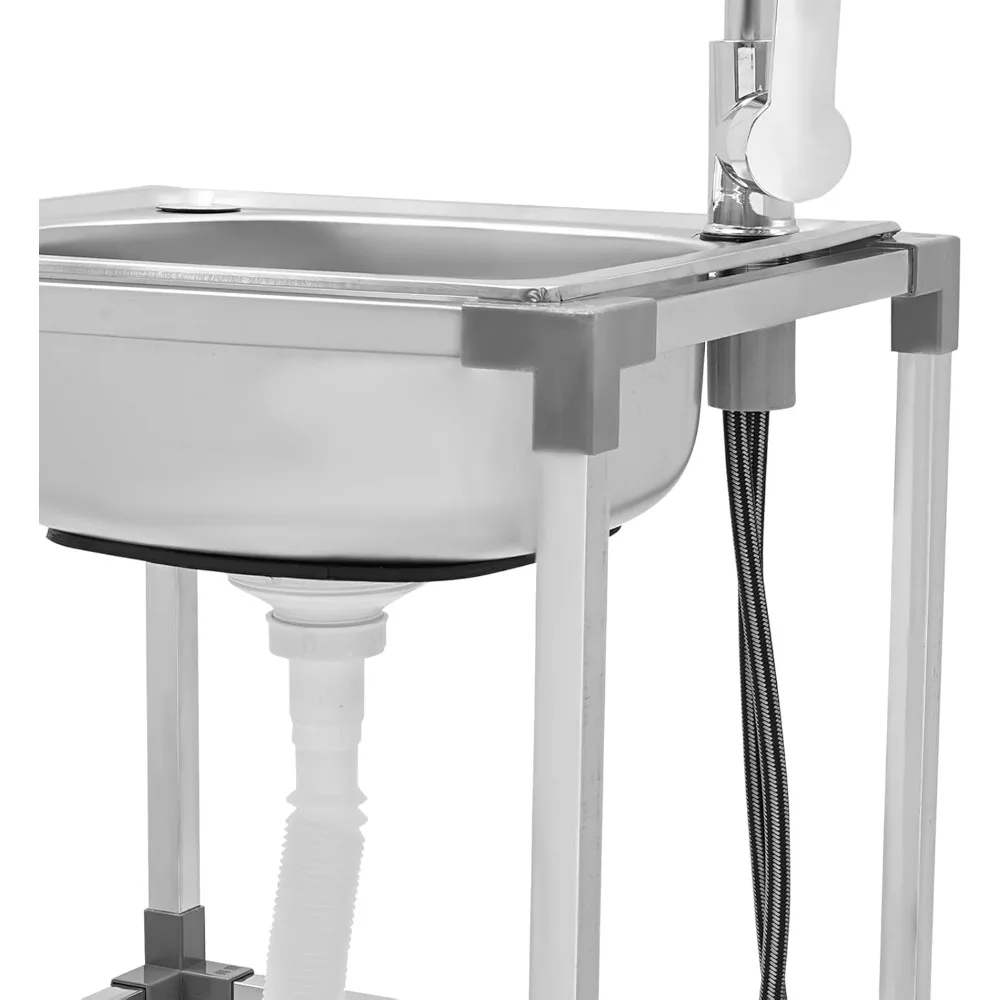 حوض مطبخ ستنلس ستيل حوض غرفة الغسيل 1 مقصورة حوض قائم بذاته ث/صنبور بارد للحديقة بالوعة التجارية 38x33x75 سم