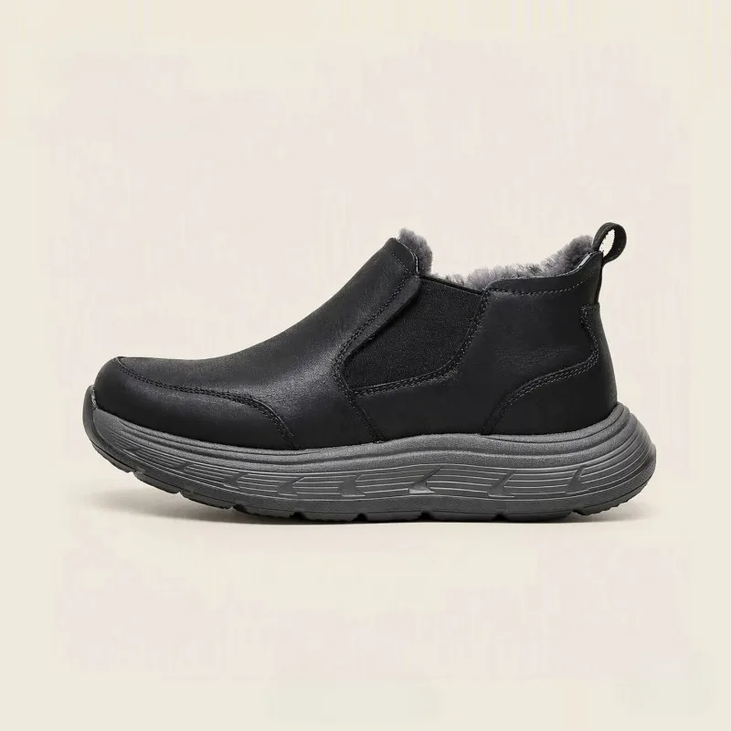 Outdoor Cold Protection Men Snow Boots Genuine Leather Wool Lined Warm Winter Slip on Non Slip Casual Chelsea Ankle Boots