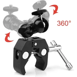 New Metal Super Clamp Mount with Double Ball Head Magic Arm Clamp 1/4'' 3/8'' Hole for Mount DSLR Camera Monitor LED Light Mic