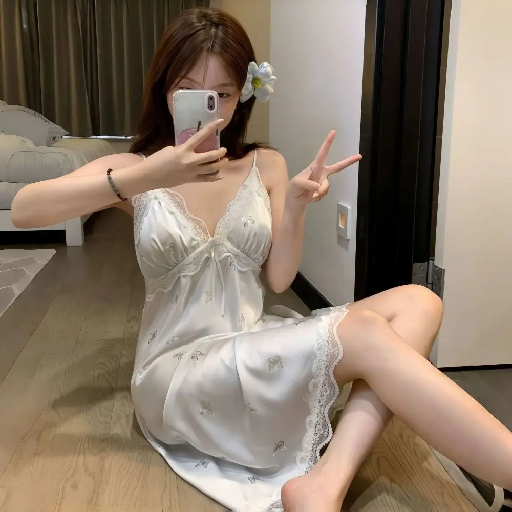 Fashion Ice Silk Women's Satin Nightgown Summer Sexy Slip Sleepwear Soft Comfortable Chemise Nightwear Valentine’s Day