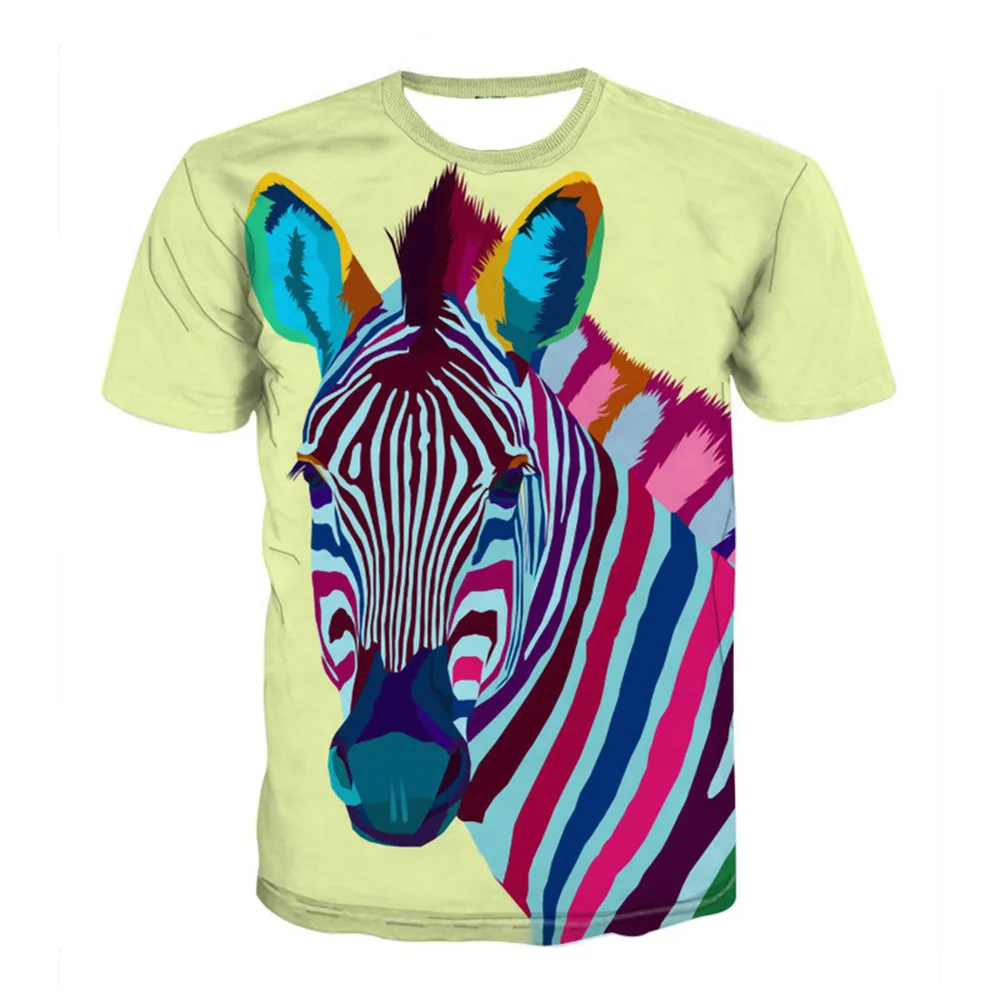 Boys Clothes Girl Horse Tee Shirt Watercolor Painting Horses Tiger Bohemia Summer Short Sleeve Vacation Top Colorful Kid T-Shirt