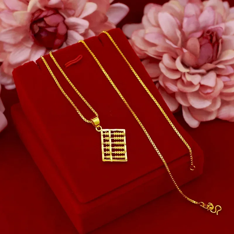 

9999 Real Gold 24K Women's Accessories Abacus Pendant Necklace Gold Jewelry Ethnic Style Clavicle Necklace Women