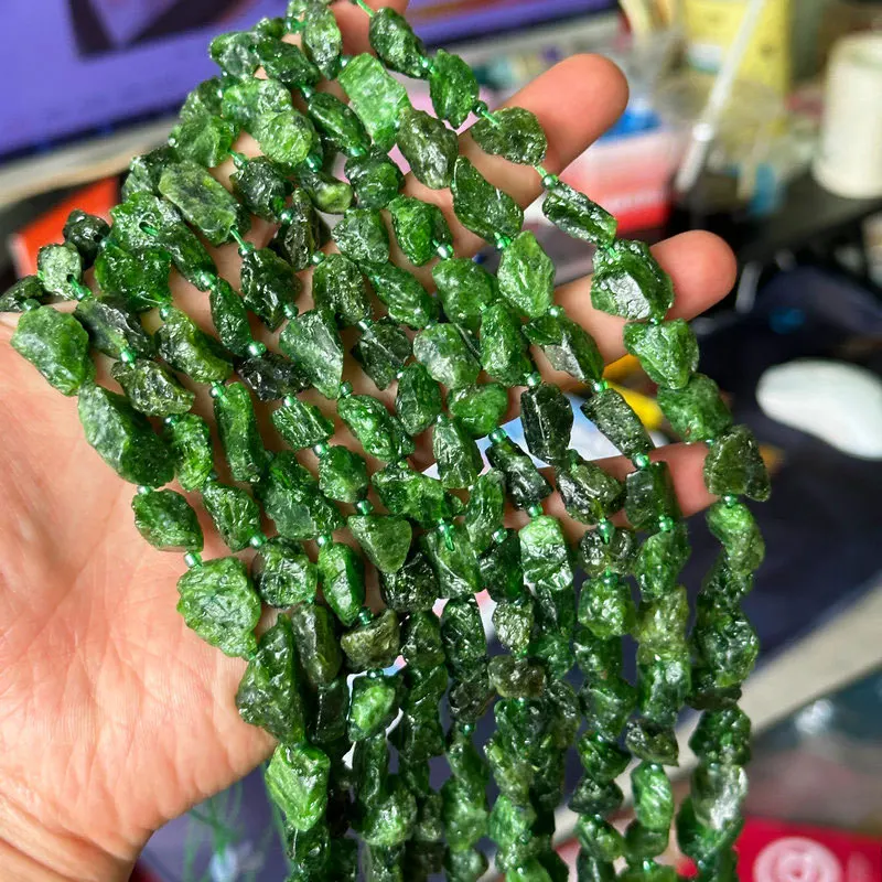 Natural Emerald Diopside Rough Stone Loose Beads Work in Progress Handmade DIY Bracelet Necklace Jewelry Accessories