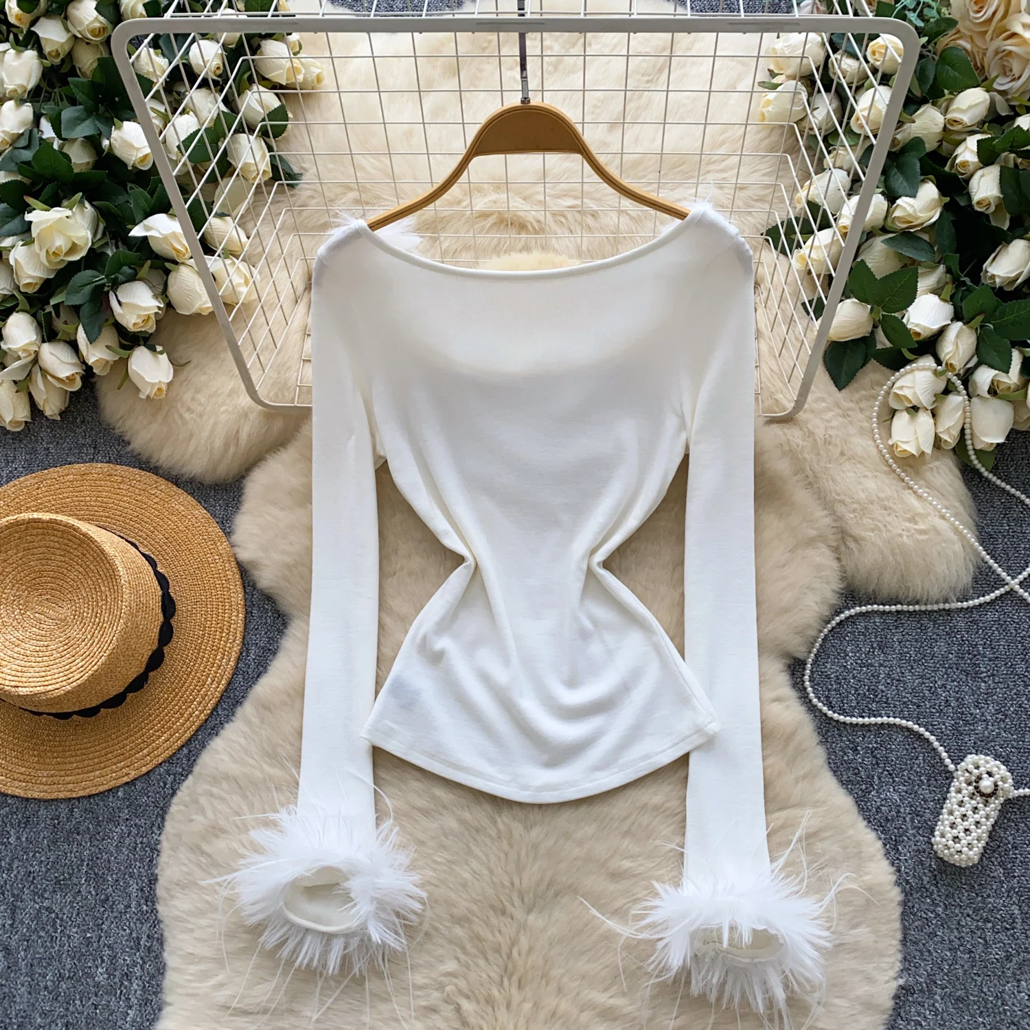 เสื้อแขนยาวคอโอ ดีไซน์เก๋ ตัดต่อสุดเซ็กซี่ สไตล์เกาหลี แฟชั่นไฮสตรีท เสื้อผ้าผู้หญิงสำหรับฤดูใบไม้ร่วง