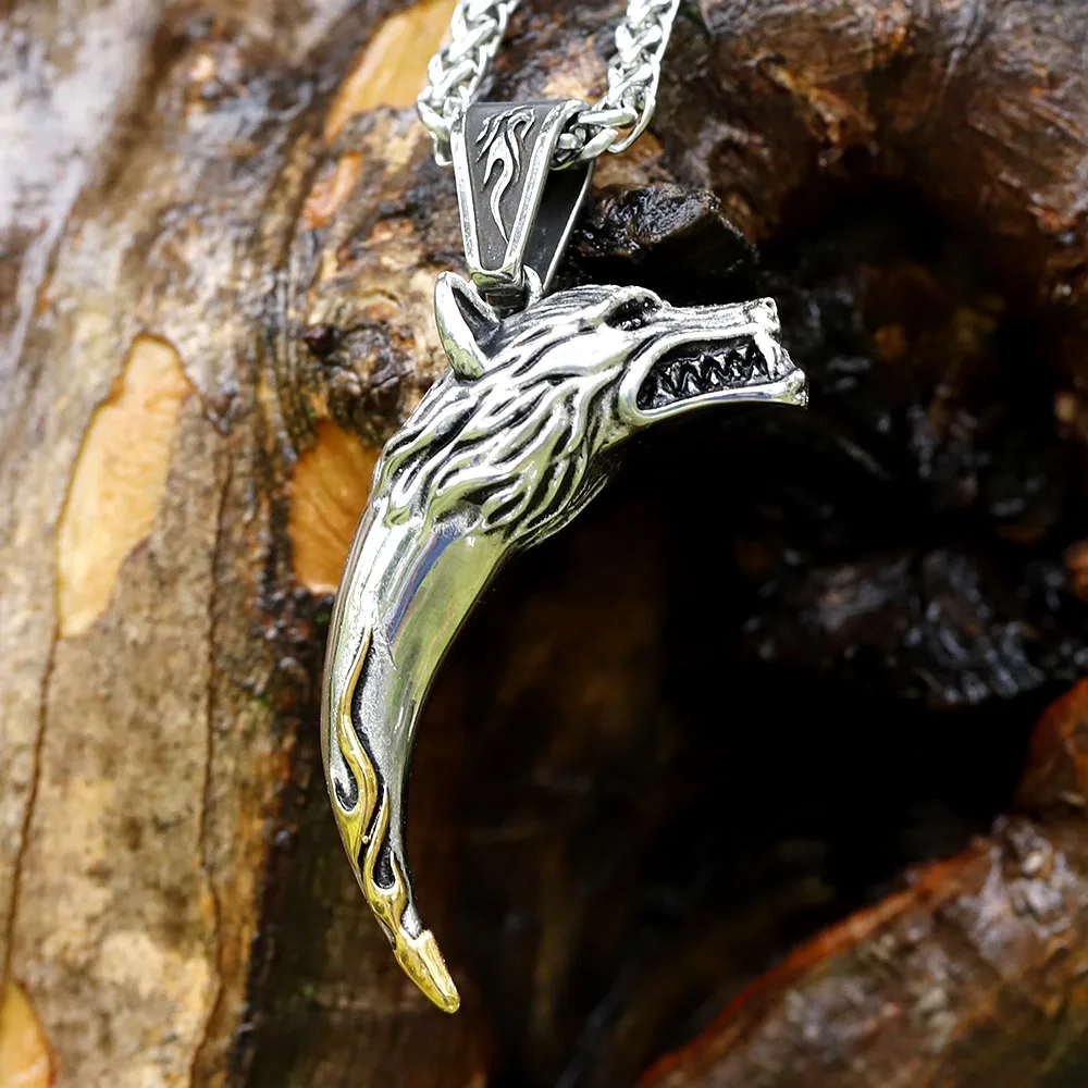 2024 New Stainless Steel Nordic Viking Wolf Head Men's Pendant Necklace Pentagram High Quality Animal Jewelry for Gift