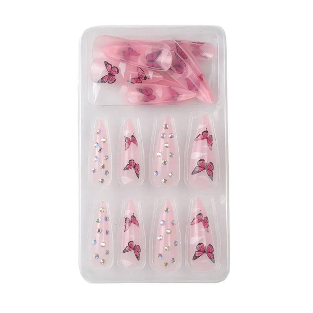 24pcs/Box Artificial Full Cover Nail Tips Almond Fake Nails Wearable  Stiletto False Nails