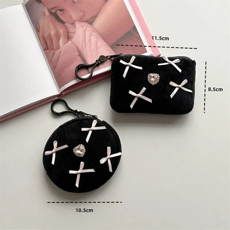 Cute Ballet Style Coin Purse for Girls, Bow Heart Rhinestone Round & Square Mini Bag, Portable Multi-purpose Pouch for Earphones