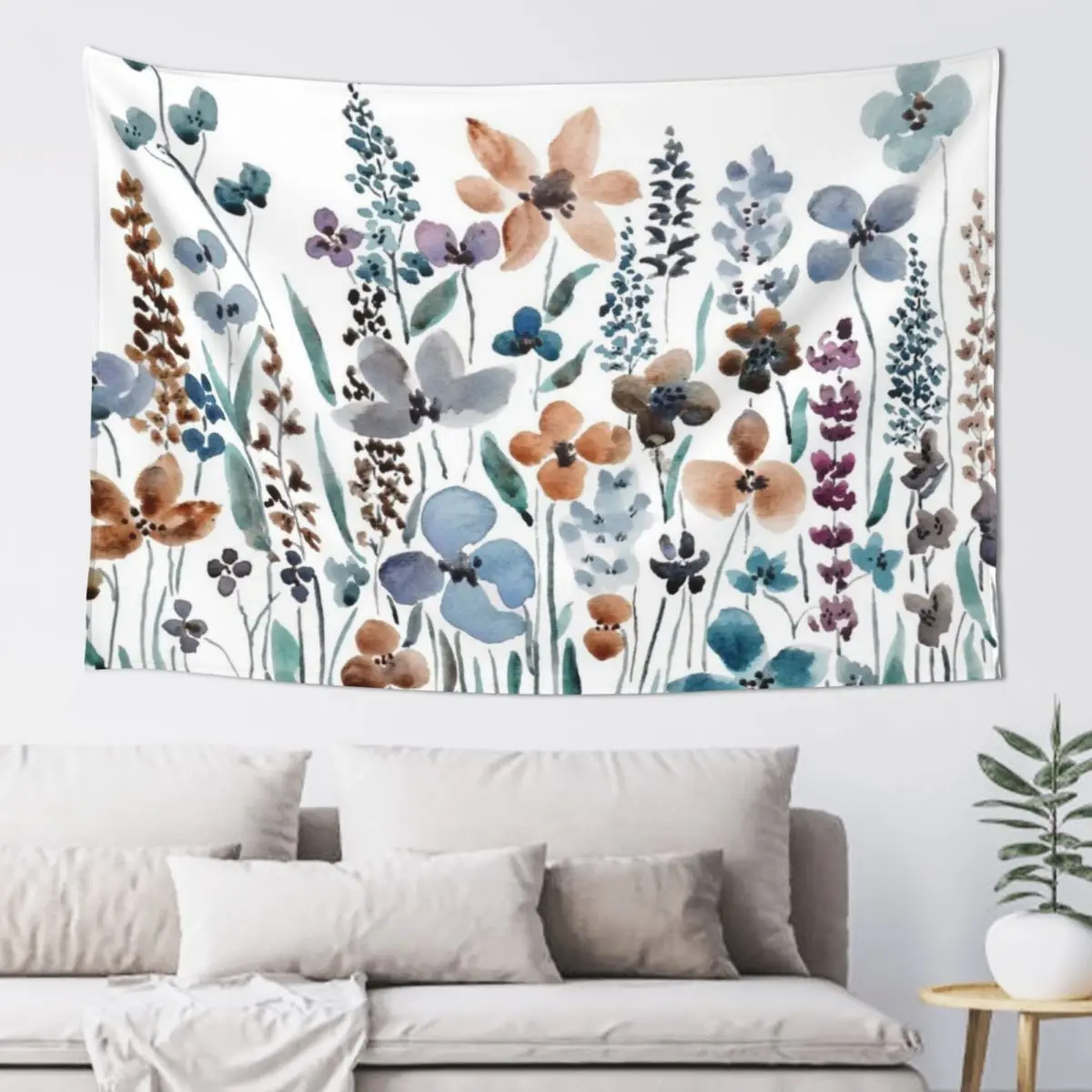 

watercolor blue brown wildflower field Tapestry Wall Decoration Home Decorators Wallpaper Bedroom Room Decor Cute Tapestry