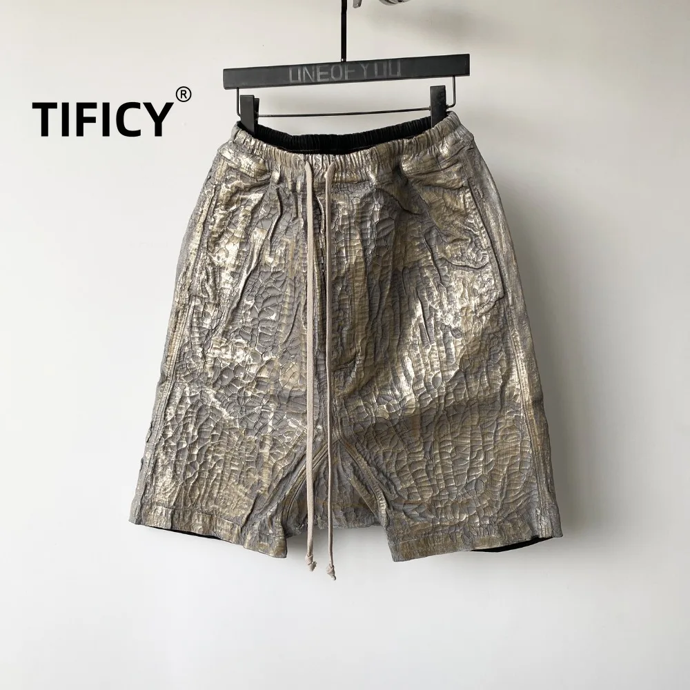 

Dark Heavy Metal Crack Design Shorts Men RO Style Thick Coating Waste Soil Heavy Industry Pentagram Fashion Pants