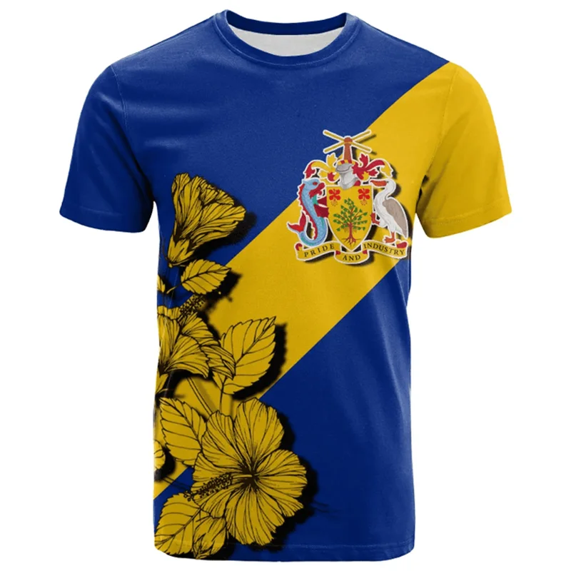 3D Barbados Ethnic Flag Map Print T Shirt Barbados Coat Of Arms Graphic Tee Shirt Fashion Streetwear Short Sleeves Mens Clothing