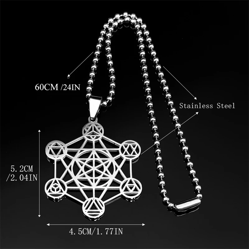 Large Archangel Metatron Cube Geometry Necklace for Women Men Stainless Steel Silver Color Flower of Life Chain Jewelry collar