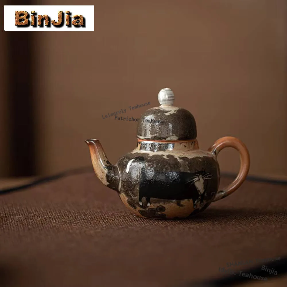 100ml Japanese Zhiye Cat Siting Pot Handmade Gilt Sier Ceramic Tea Brewing Filter Kettle Kung Fu Set Craft Ornaments Accessories