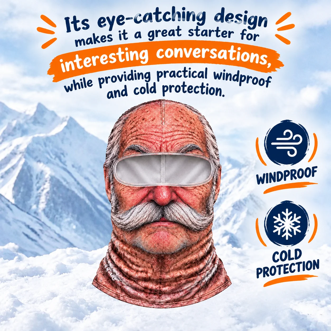 Funny Old Man Ski Mask Realistic Face Winter 3D Printed Full Face Mask for Skiing Snowboarding Outdoor Sports Party Prank Gift