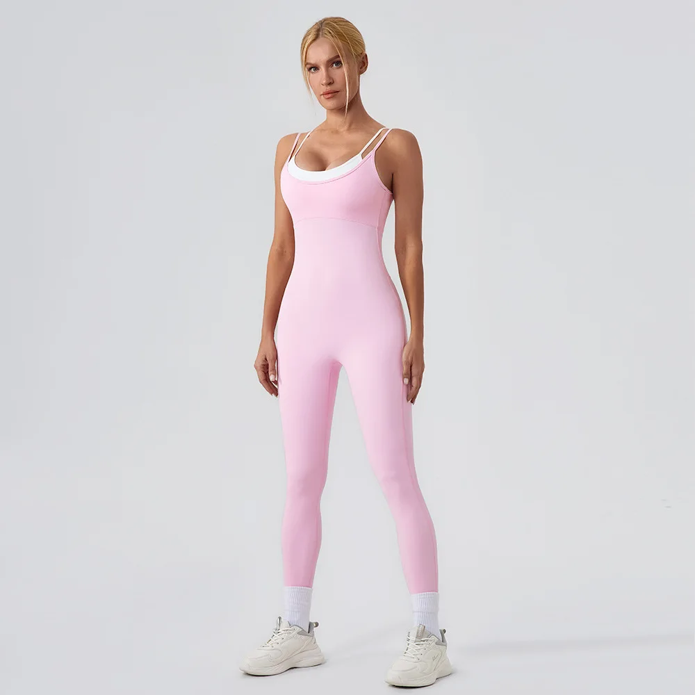 

Maxdutti Strapless Color Blocking Fitness Suit Camisole Jumpsuit Women's Sports Backless Quick Drying High Stretch Yoga Suit