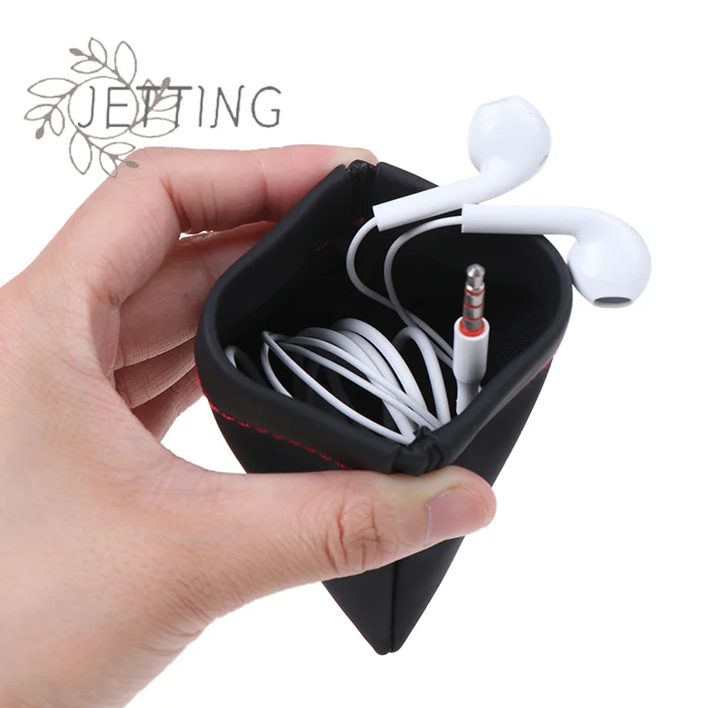 Hot Black Mini Hard Headphone Case Portable Earbuds Pouch Box PU Leather Earphone Storage Bag Protective USB Cable Organizer