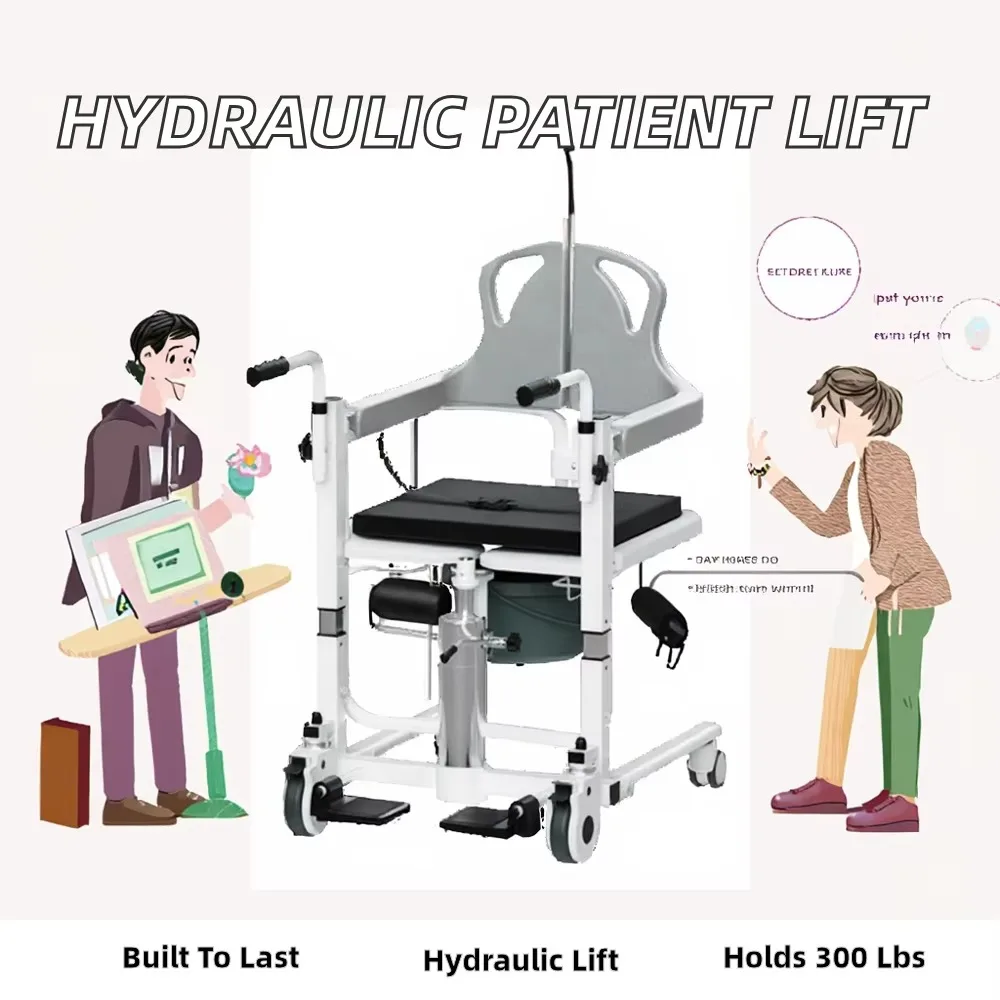 Hydraulic Steel Patient Lift Transfer Chair Elderly Home Use 180 Split Seat 300 Lbs Capacity