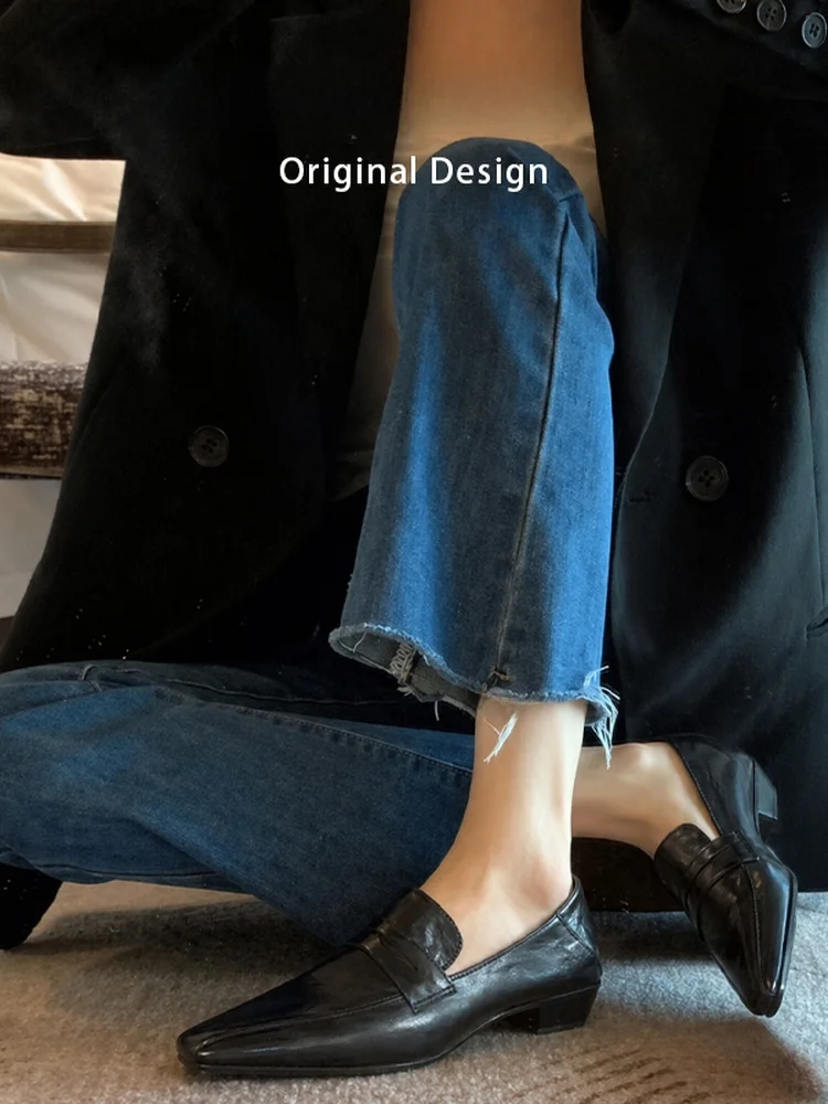 

Black Leather Version Anti-Slip British Style Retro Loafers Women's Shoes Buckle Single Shoes Versatile Small Leather Shoes