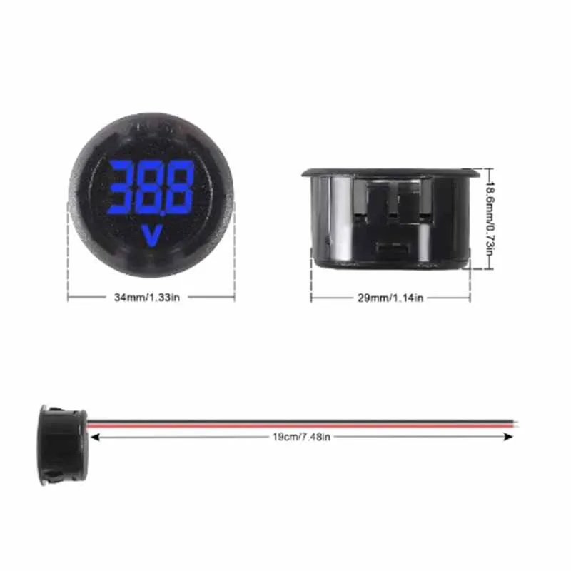 2pcs DC 4-100V Car Voltage Gauge LED Digital Display 12V 24V Waterproof Voltmeter Round Panel Voltage Meter Volt Detector Tester