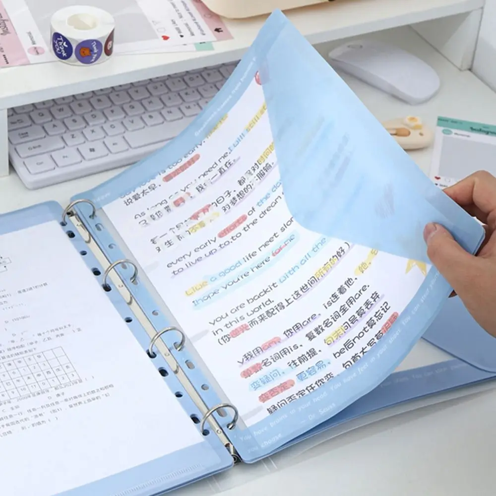Simple Loose Leaf A4 File Folder Transparent Students Stationery Exam Paper Storage Bag 11-Hole Office Storage Booklet Students