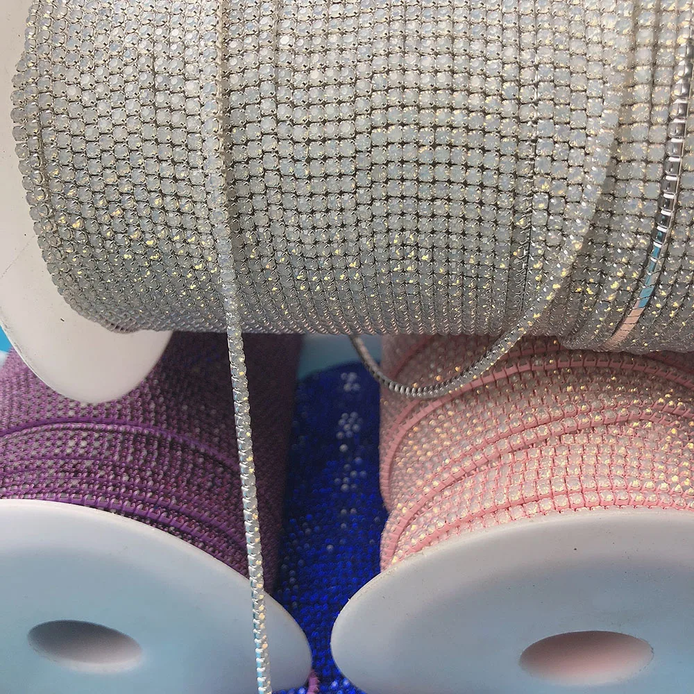 ss6 rhinestone cup chain opal colored base, fashion DIY biżuteria kryształowe akcesoria wykończeniowe, wysokiej jakości opalowe jajko nowe kolory przyszyte