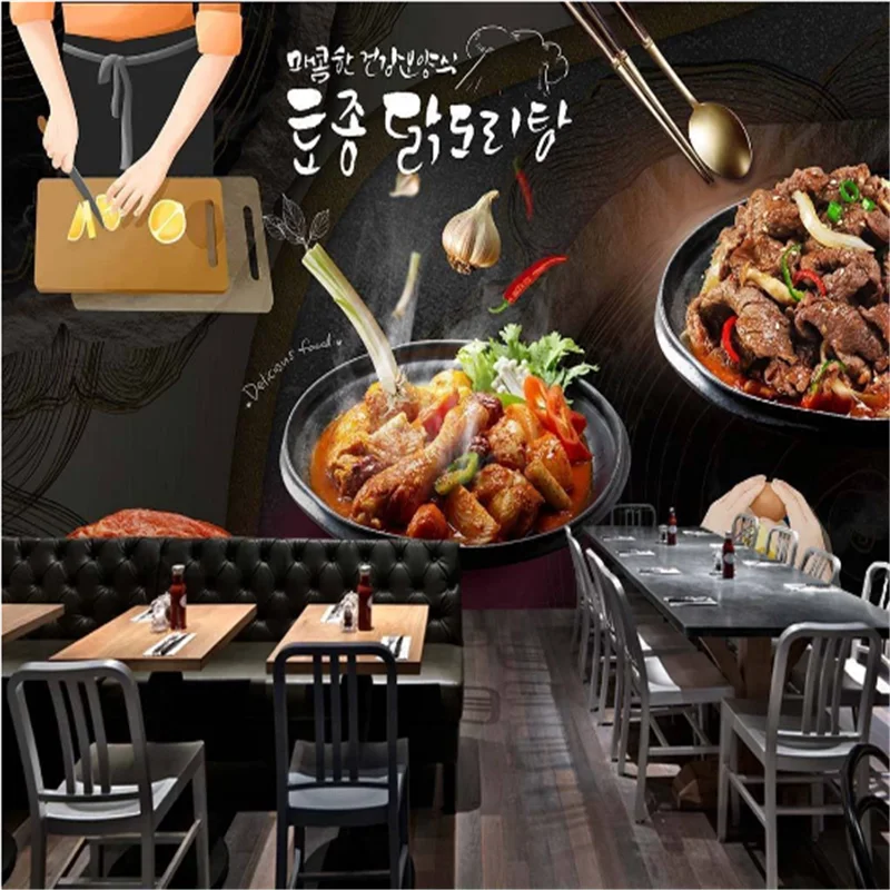 3D Korean cuisine snacks decorative wallpaper Kimchi Barbecue restaurant wall Industrial Decor Mural Wallpapers