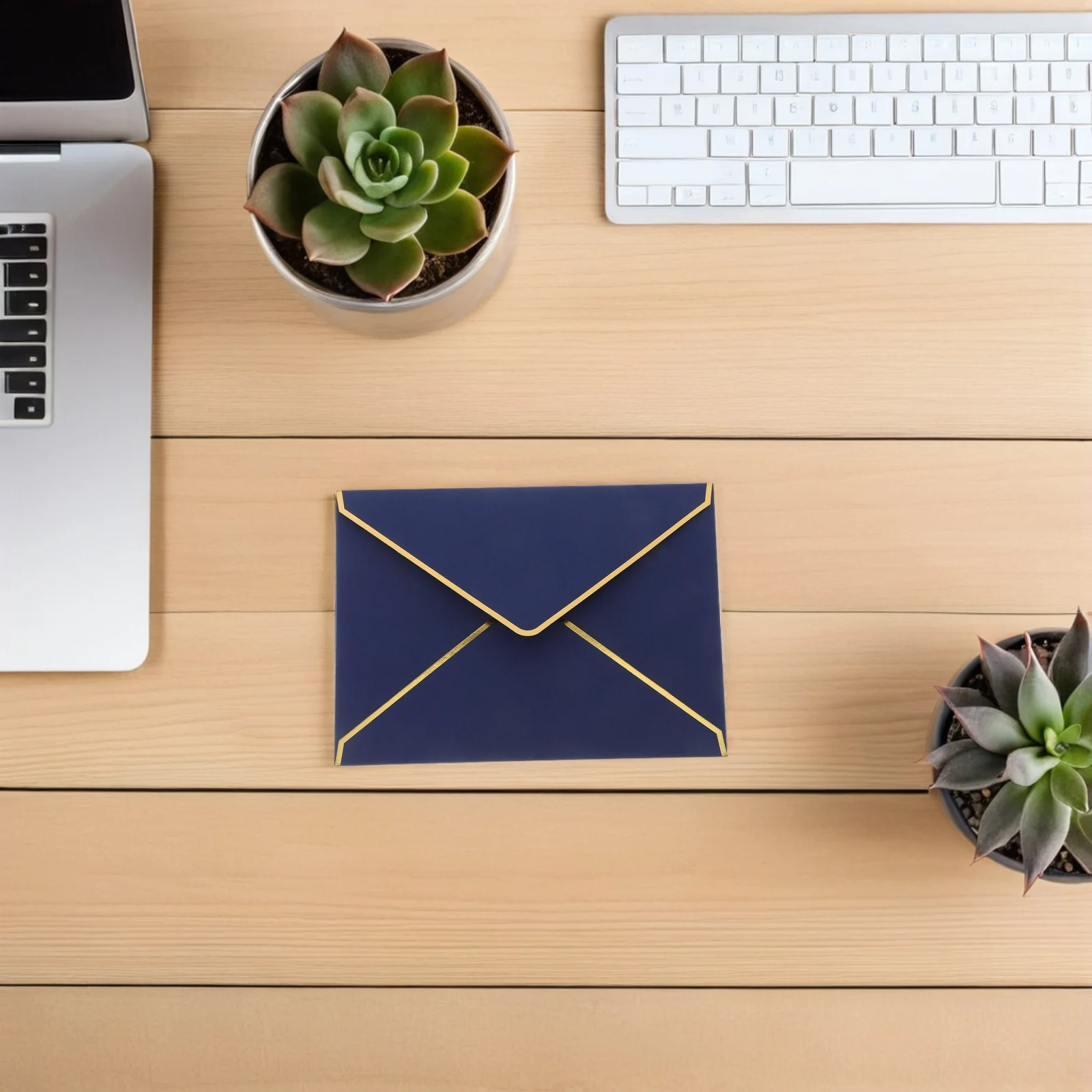 50 個 V フラップ封筒 7.3x5.3 ゴールド箔ボーダー結婚式招待状ベビーシャワー卒業パーティーカード封筒結婚式