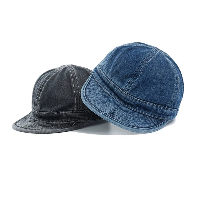 Vintage Curled Soft Top Cap for Men Short Brim Jeans Hat Casual Hip-hop Baseball Cap Sun Shade Solid Retro Denim Caps for Autumn