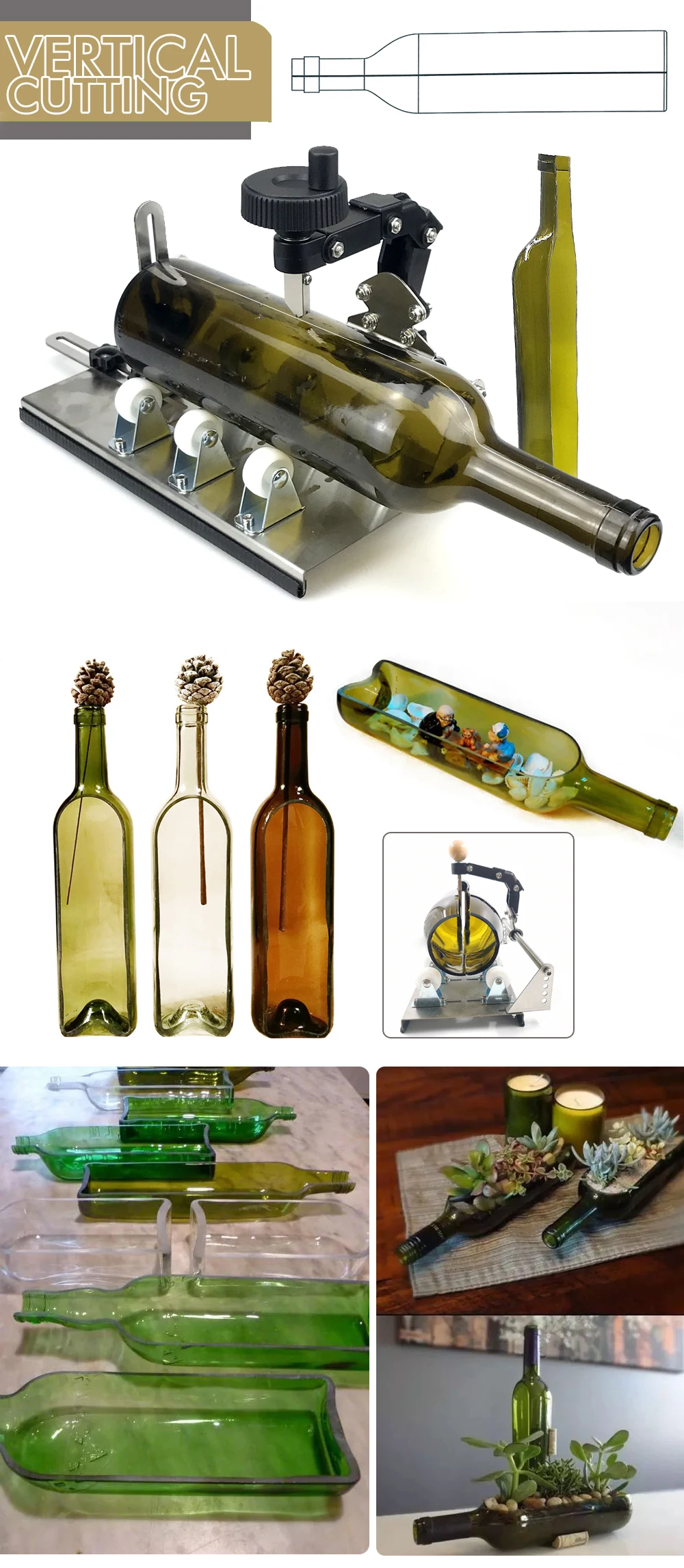 Glasflaschenschneider, verbesserte gebogene Glasschneidewerkzeuge für runde, quadratische Flaschen und Flaschenhalter, DIY-Bastelset – Detail 5