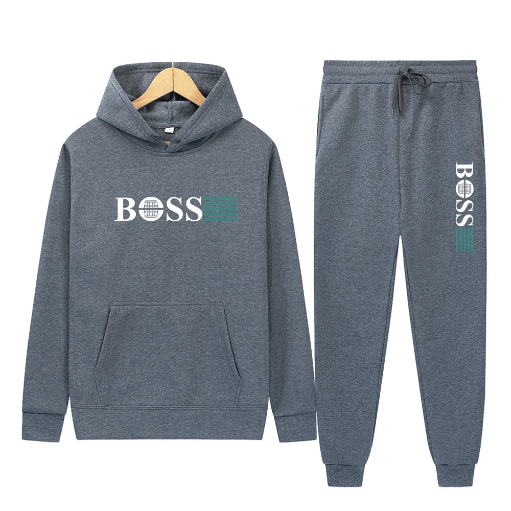 

New autumn men's digital print sportswear two-piece set, hooded sweatshirt + drawstring pants, men's hooded shirt, running sport