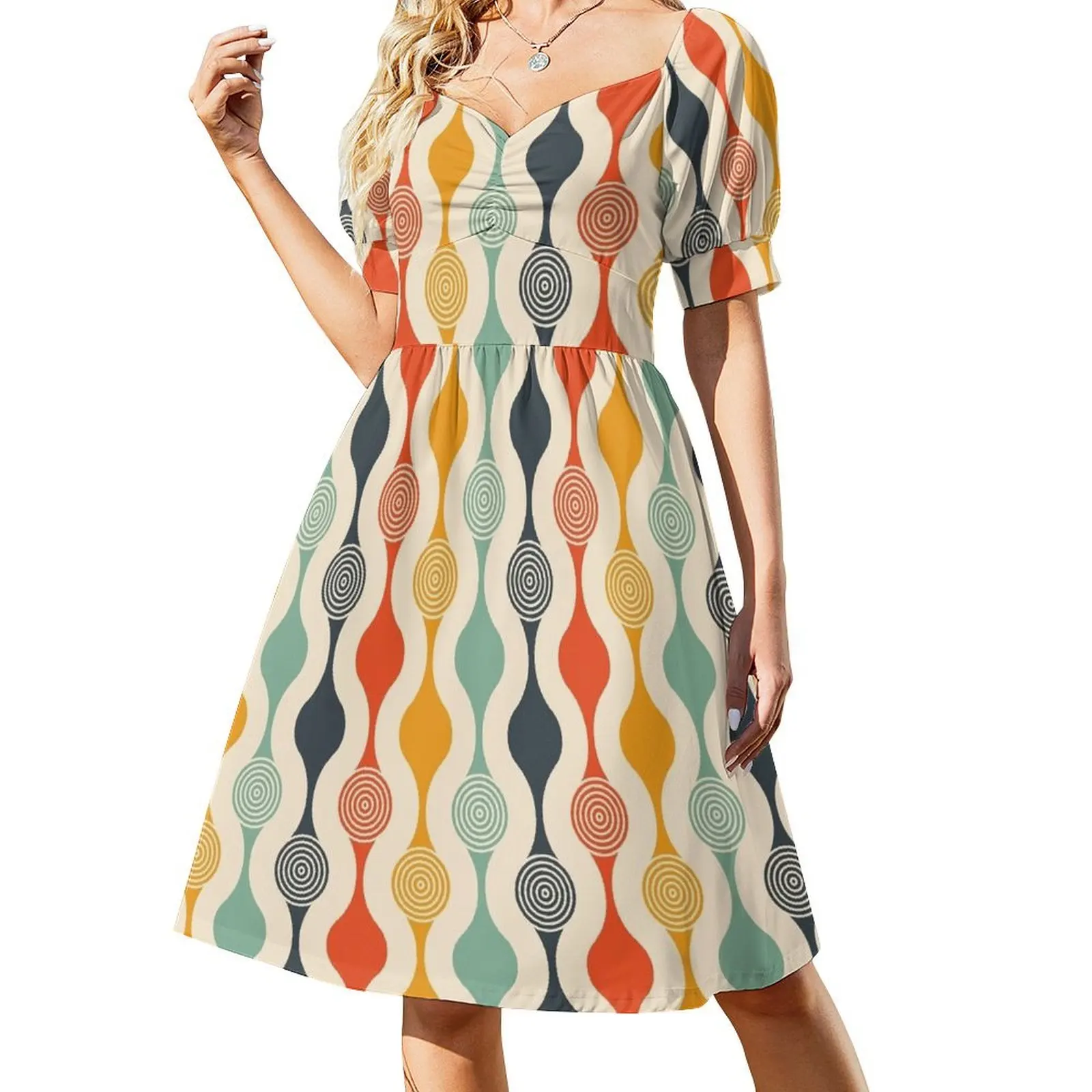 

Groovy 70's Pattern Short Sleeved Dress Female dress dress Woman clothes