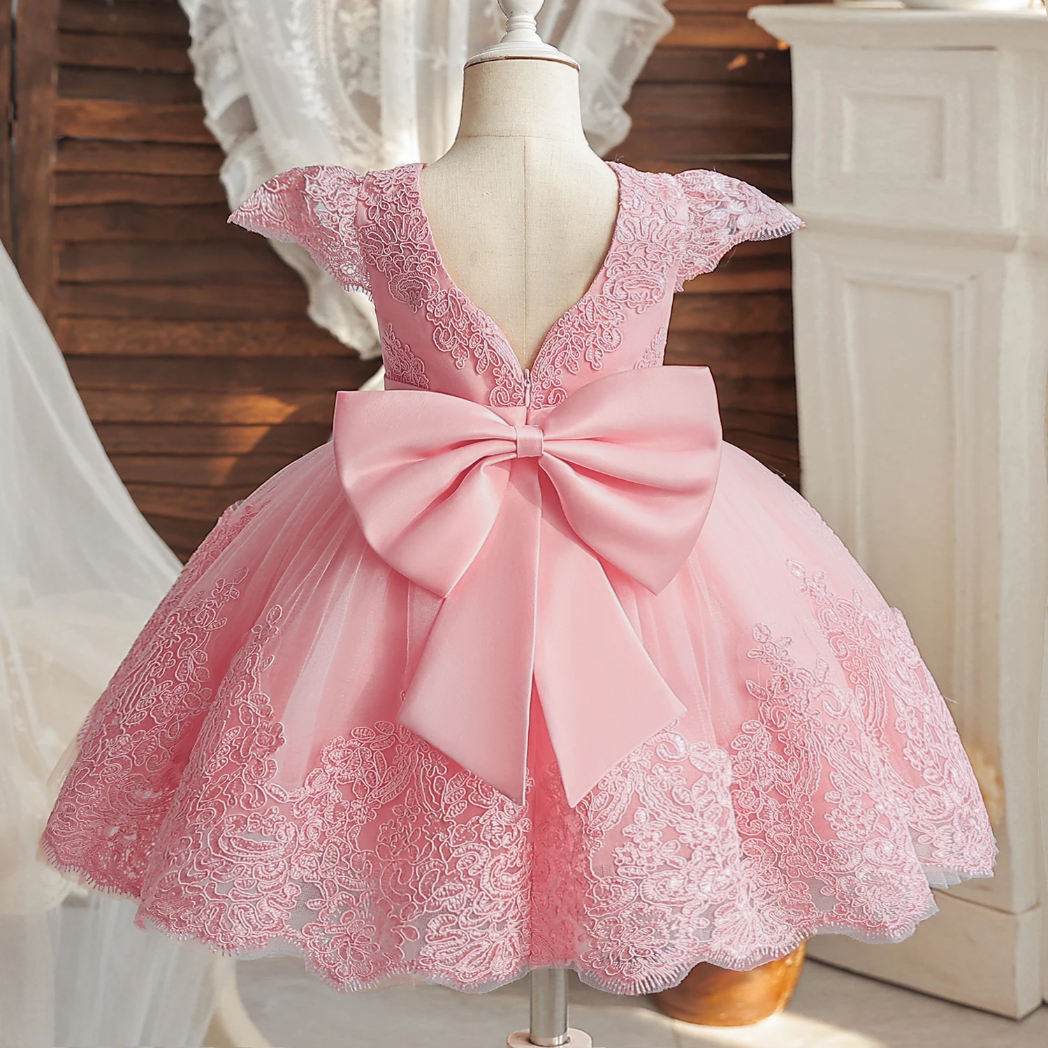 Embroidery Elegant Girls Princess Dresses for Luxury Golden Lace Vintage Children Festival Party Gown 1-5Y Baby Baptism Vestidos