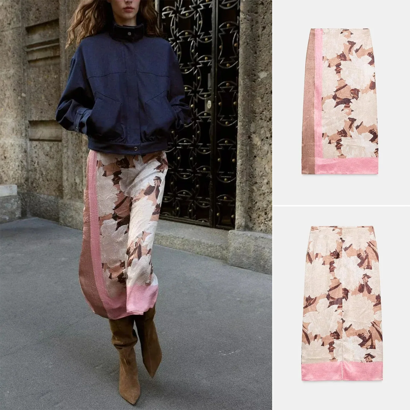 

Autumn New Arrival Casual High Waist Floral Print Pleated Midi Skirt Women's Faion Polyester Fiber Bodycon Skirt