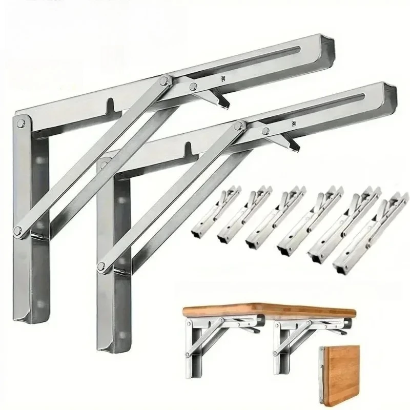 2PCS Heavy Duty Stainless Steel Triangle Shelf Brackets Wall Mounted Collapsible Angle Bracket for Table Or Workbench