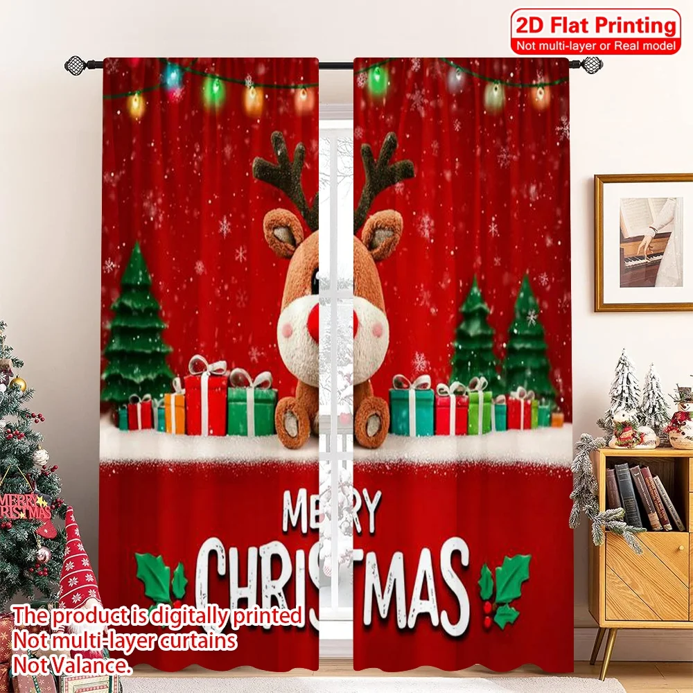 

2pcs 2D flat printing Merry Christmas Popular Curtains Reindeer Christmas Machine Washable Polyester Without Electricity Party