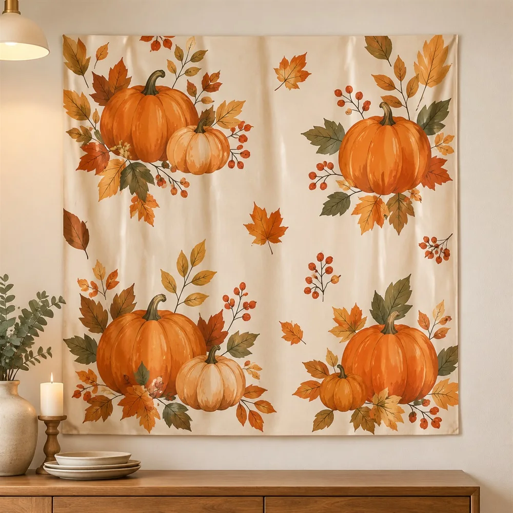 VIKAMA Pumpkin Patchwork Tapestry Wall Hanging, Aesthetic Quilted Room Decor Wall Art, Patchwork Tapestries for Bathroom Bedroom