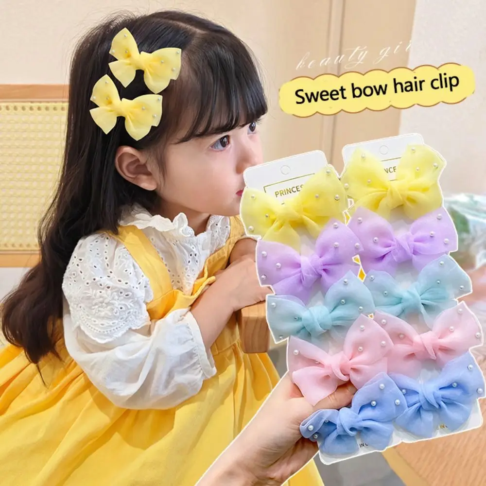 2pcs/Set New Cute Bow Hair Clips Multicolor with Imitation Pearls Bangs Broken Hairpin Headdress Sweet Headwear
