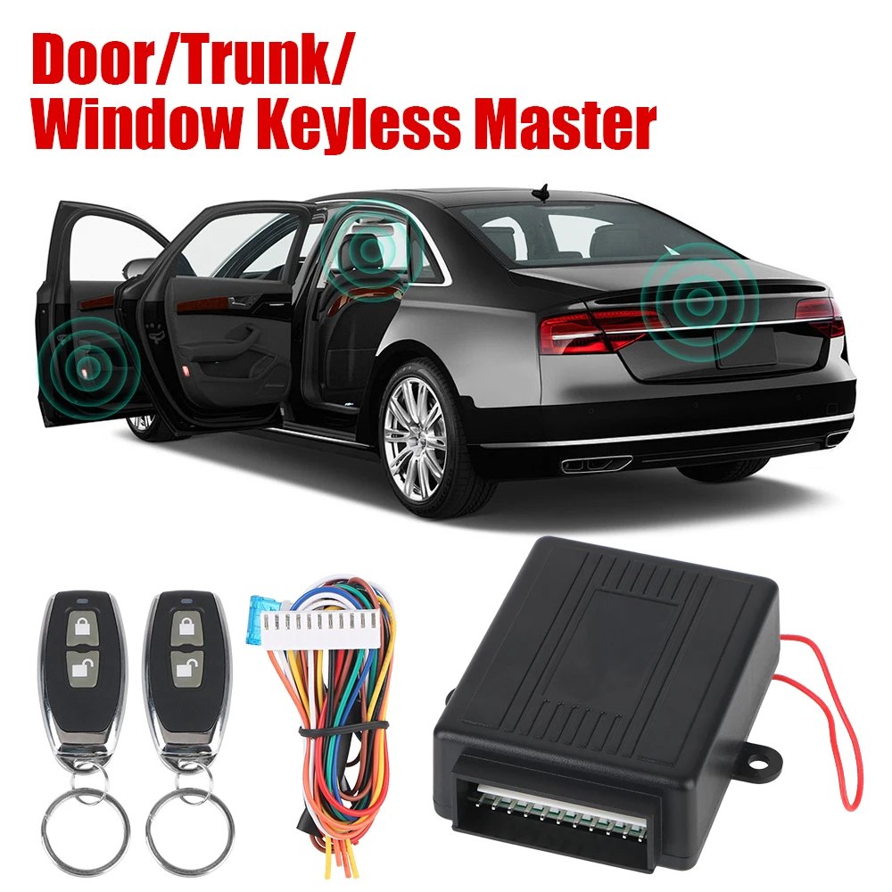 With 2 Controller Central Door Lock Unlock Car Keyless System Remote Control Car Door Window Truck Master Lifter 12V