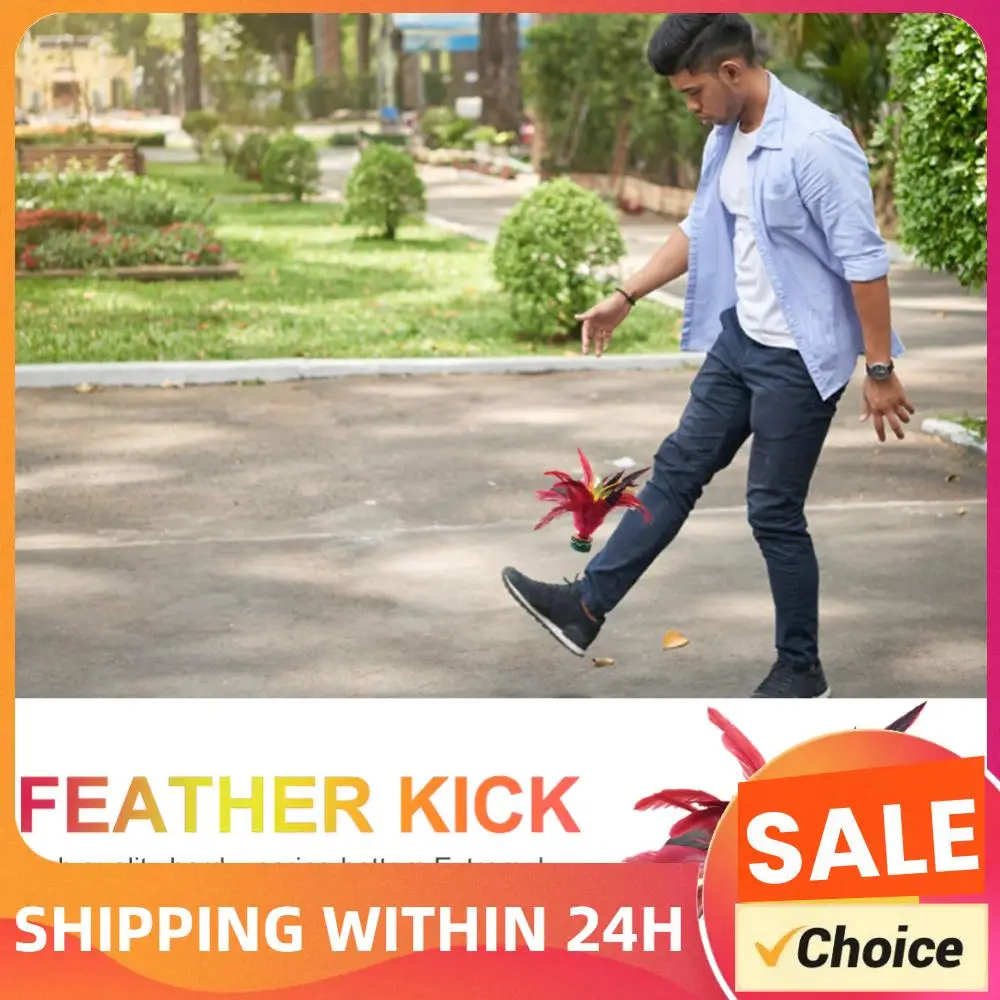 

20cm Feather Shuttlecock Colorful Feathers Foot Kick Handwheel Feather Shuttlecock Wear Resistant Portable for Physical Exercise