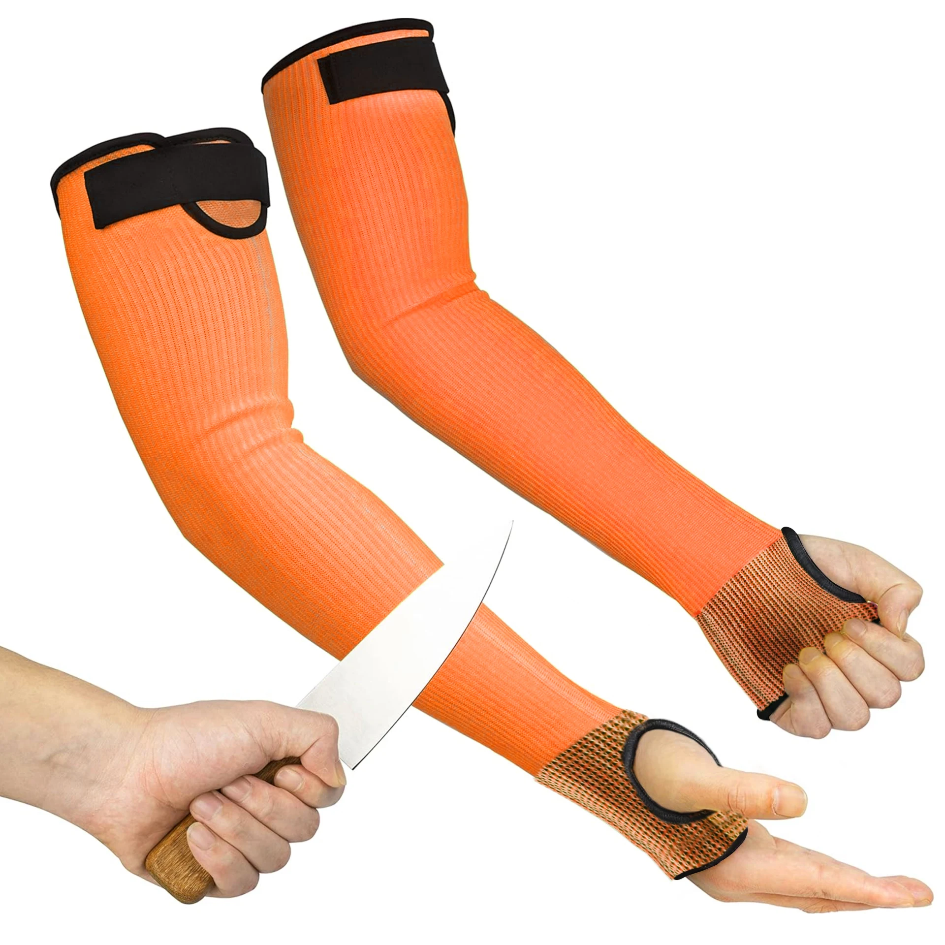 1 Pair, High Visibility Arm Covers with Cut Resistant Cuffs. Adjustable Hook and Loop. For Yard Work, Kitchen, Pet Grooming.