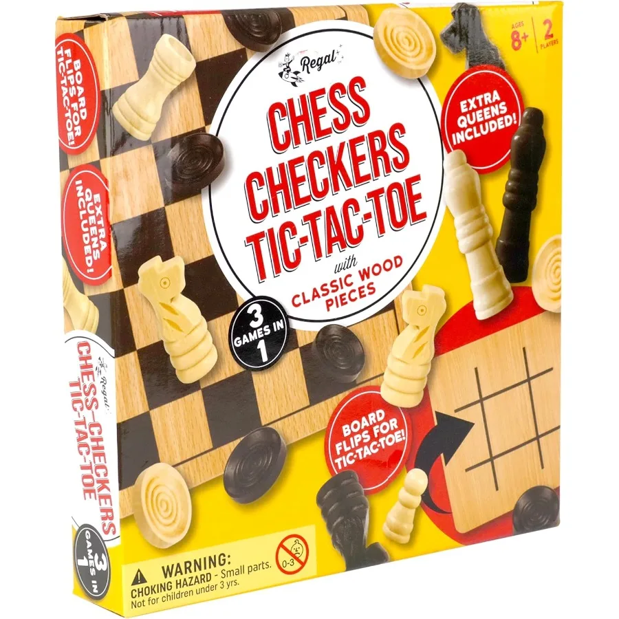Reversible Wooden Board for Chess Checkers TicTacToe Includes 24 Interlocking Wooden Checkers and 32 Standard Chess Pieces Idea