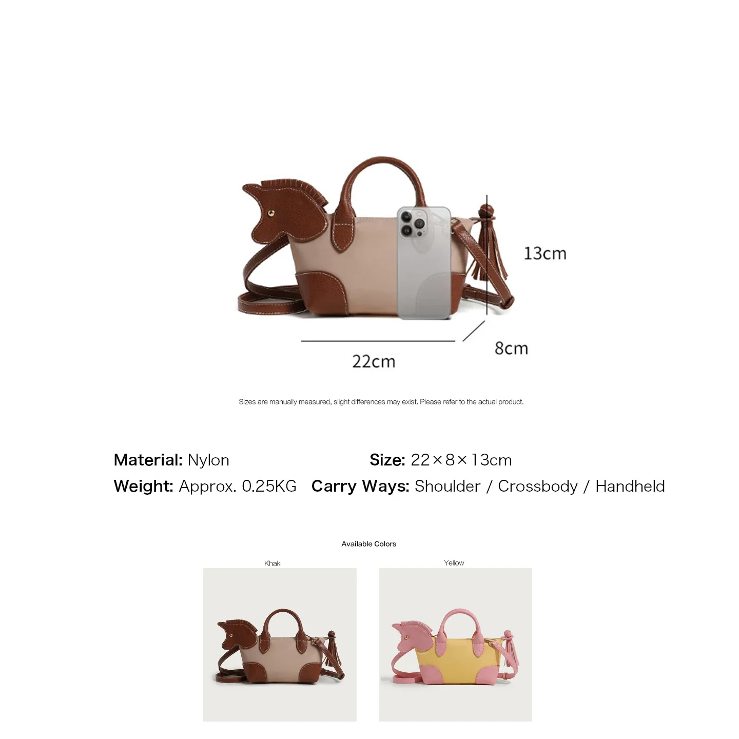 Cute Horse Decor Mini Dumpling Bag Nylon Color Block Handbag Women Fashion Shoulder Crossbody Girls Small Tote Purse Female Bag view 3